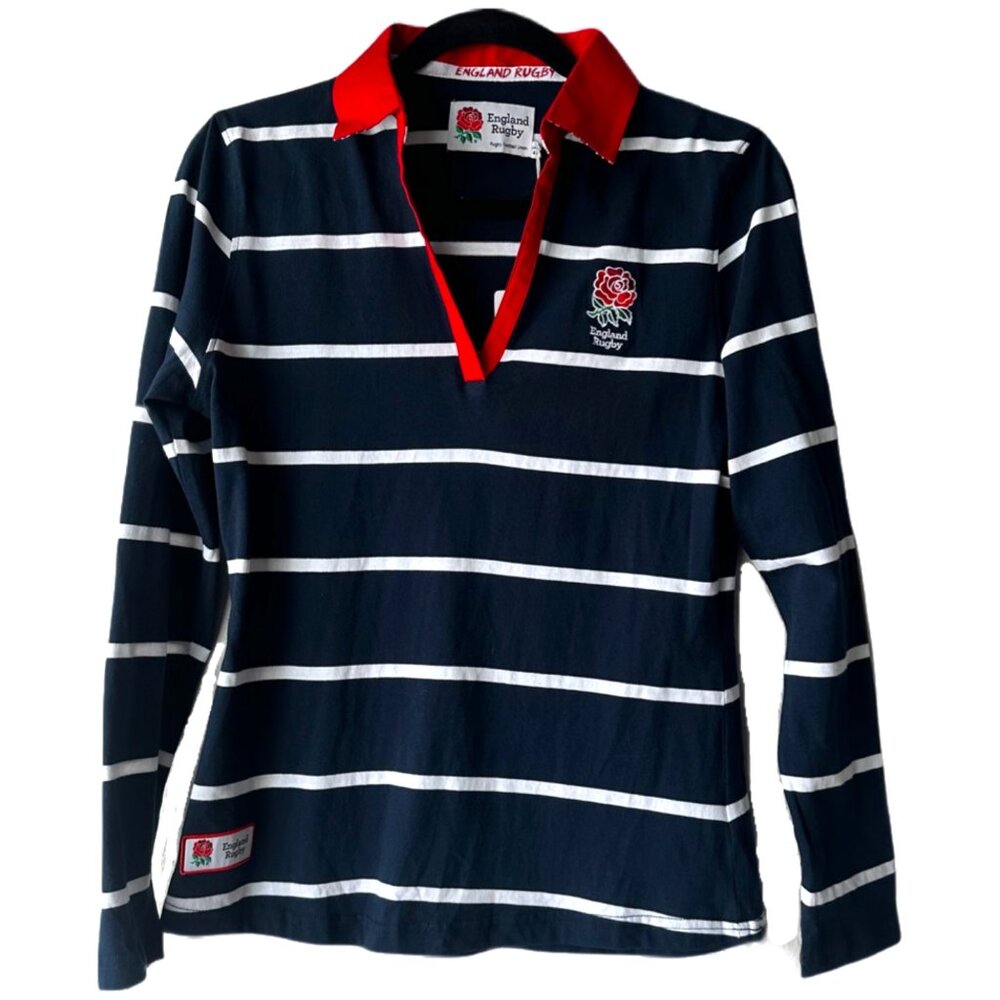 🏉 Official England Rugby Striped Long Sleeve Polo – Classic & Sporty! 🔴⚪🔵